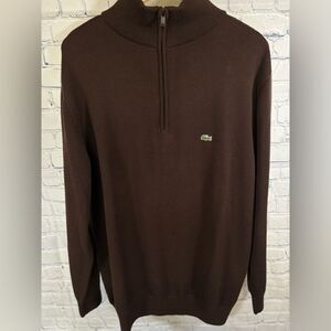 Lacoste Brown Quarter Zip 100% Cotton Classic Preppy Pullover Sweater XXL